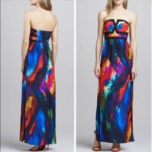 Multicolored long strapless dress